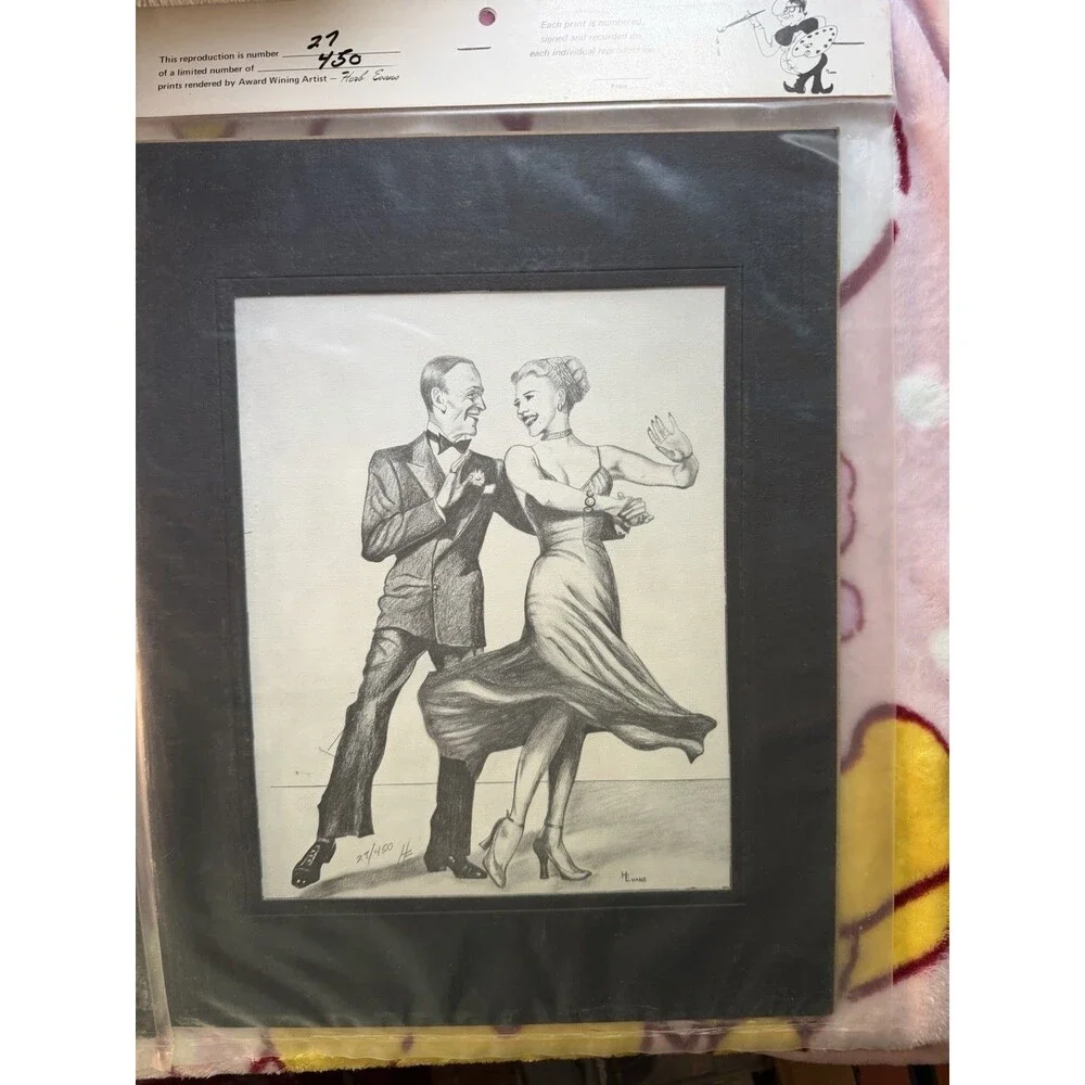 3 Vintage Herb Evans Signed Numbered Prints Laurel Hardy Fred Astaire Movie Deco